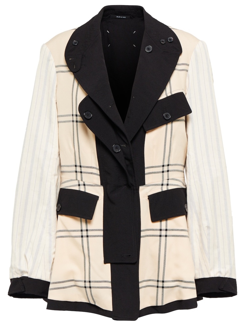 Maison Martin Margiela Reversible Black and Cream Plaid Mixed-Media Blazer
